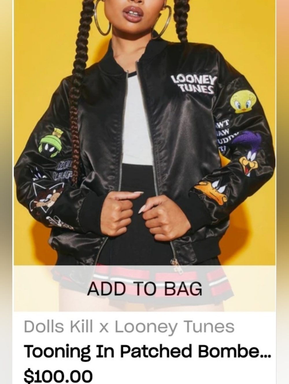 Dolls Kill x Looney Tunes Black Bomber Jacket